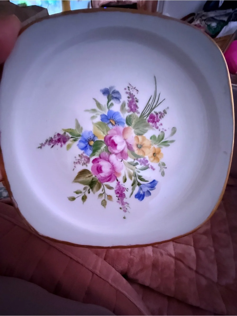 Vintage Schönwald Germany Floral Porcelain Dish Gold Trim